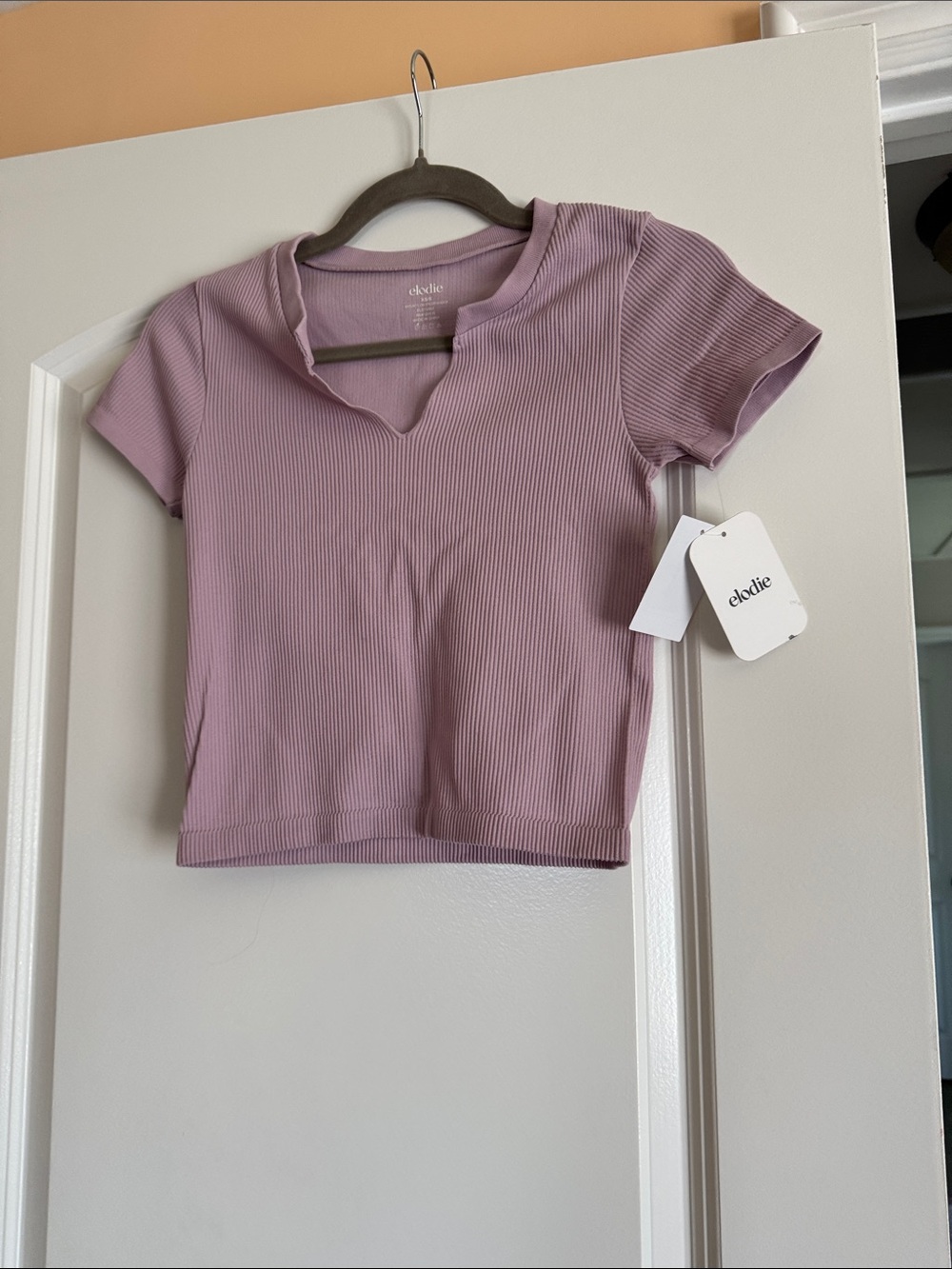 Elodie Lavender Ribbed Notch-Neck Crop Top